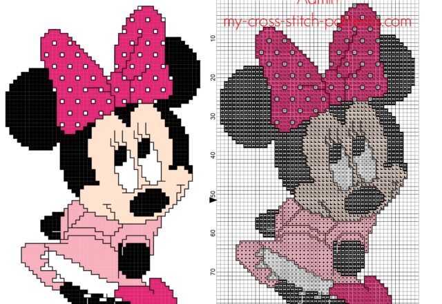 minnie_mouse_with_pink_dress_free_back_stitch_disney_cross_stitch_pattern