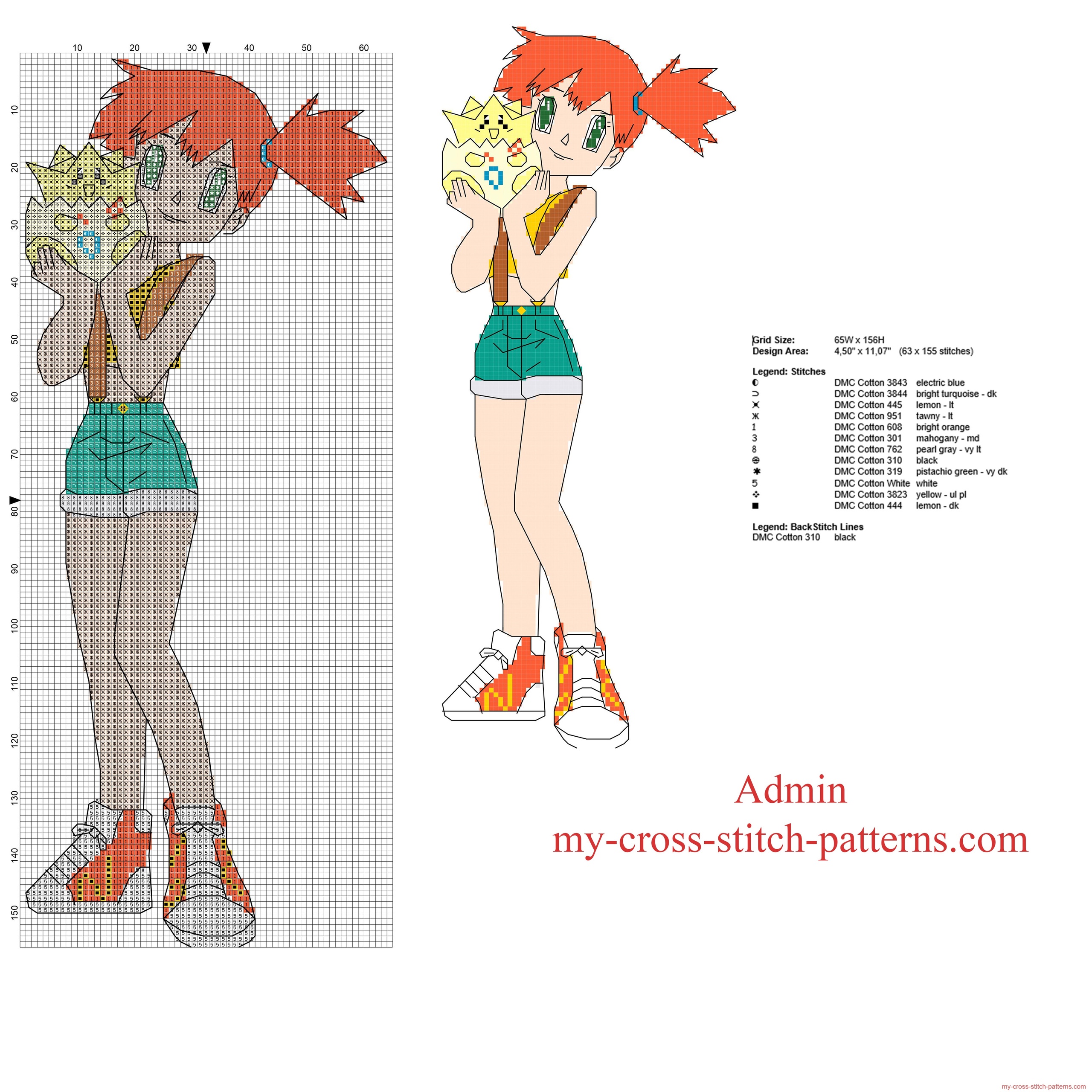 misty_pokemon_character_free_cross_stitch_pattern_63_x_155_stitches_12_dmc_threads