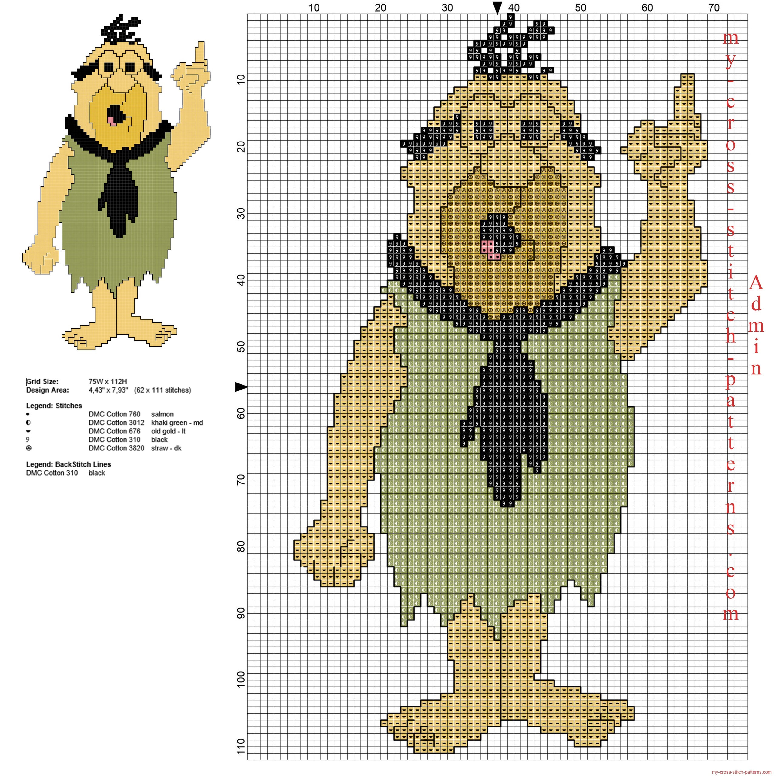 Mr Slate the Flintstones cartoon character free cross stitch pattern  download - free cross stitch patterns simple unique alphabets baby