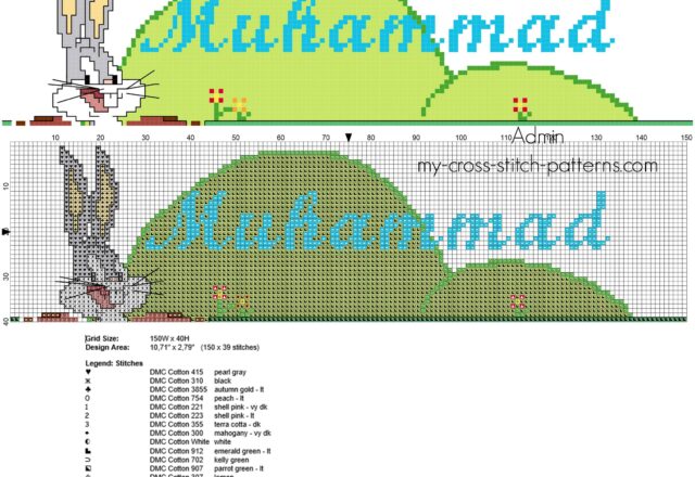 muhammad_cross_stitch_baby_name_with_bugs_bunny