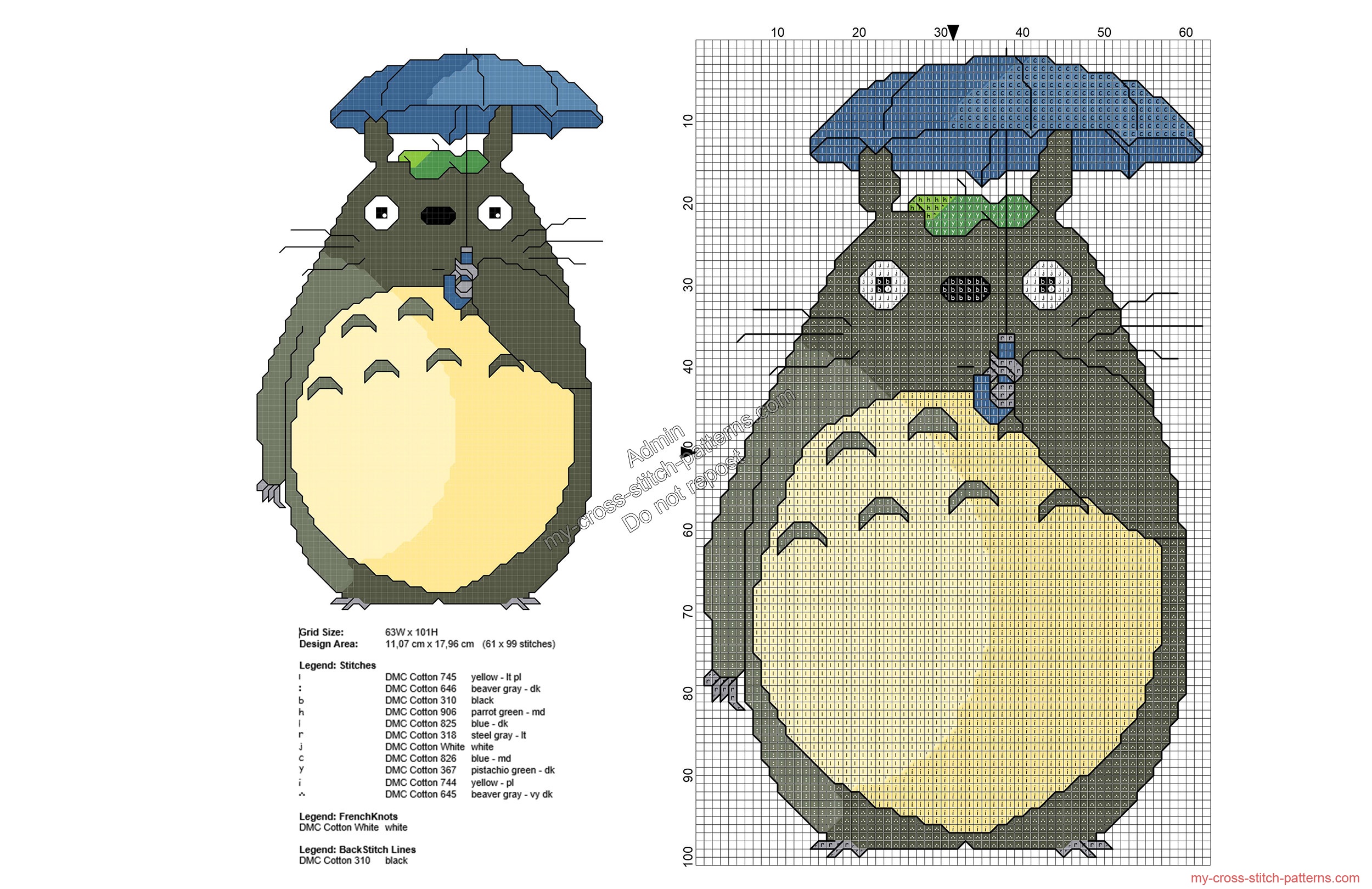 My Neighbor Totoro free cross stitch pattern 61 × 99.