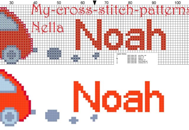 noah_name_with_toy_car_cross_stitch_patterns