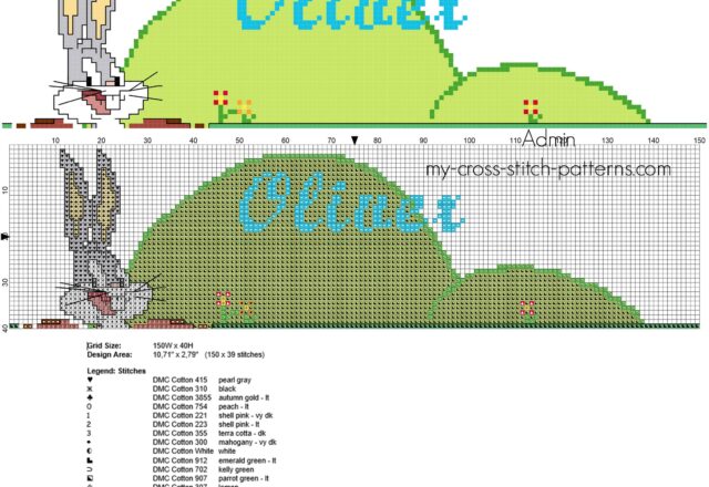 oliver_cross_stitch_baby_name_with_looney_tunes_bugs_bunny