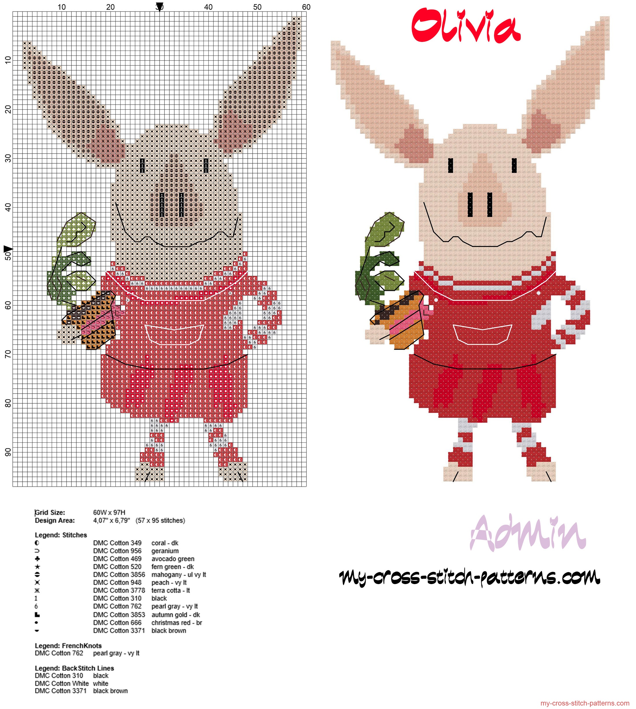 olivia_pig_cartoon_with_a_flowers_vase_free_cross_stitch_pattern_download