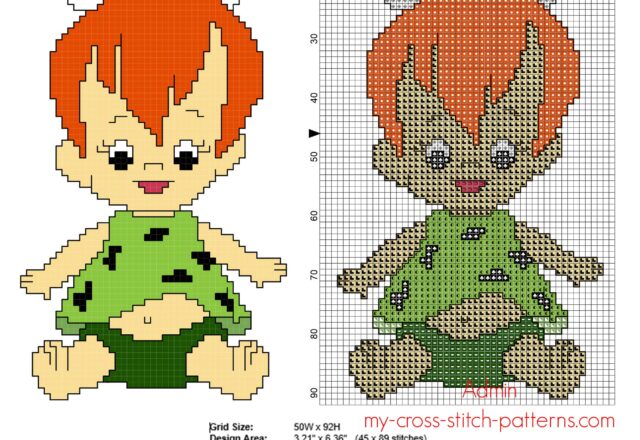 pebbles_flintstone_free_cross_stitch_pattern_45_x_89_stitches_8_dmc_threads