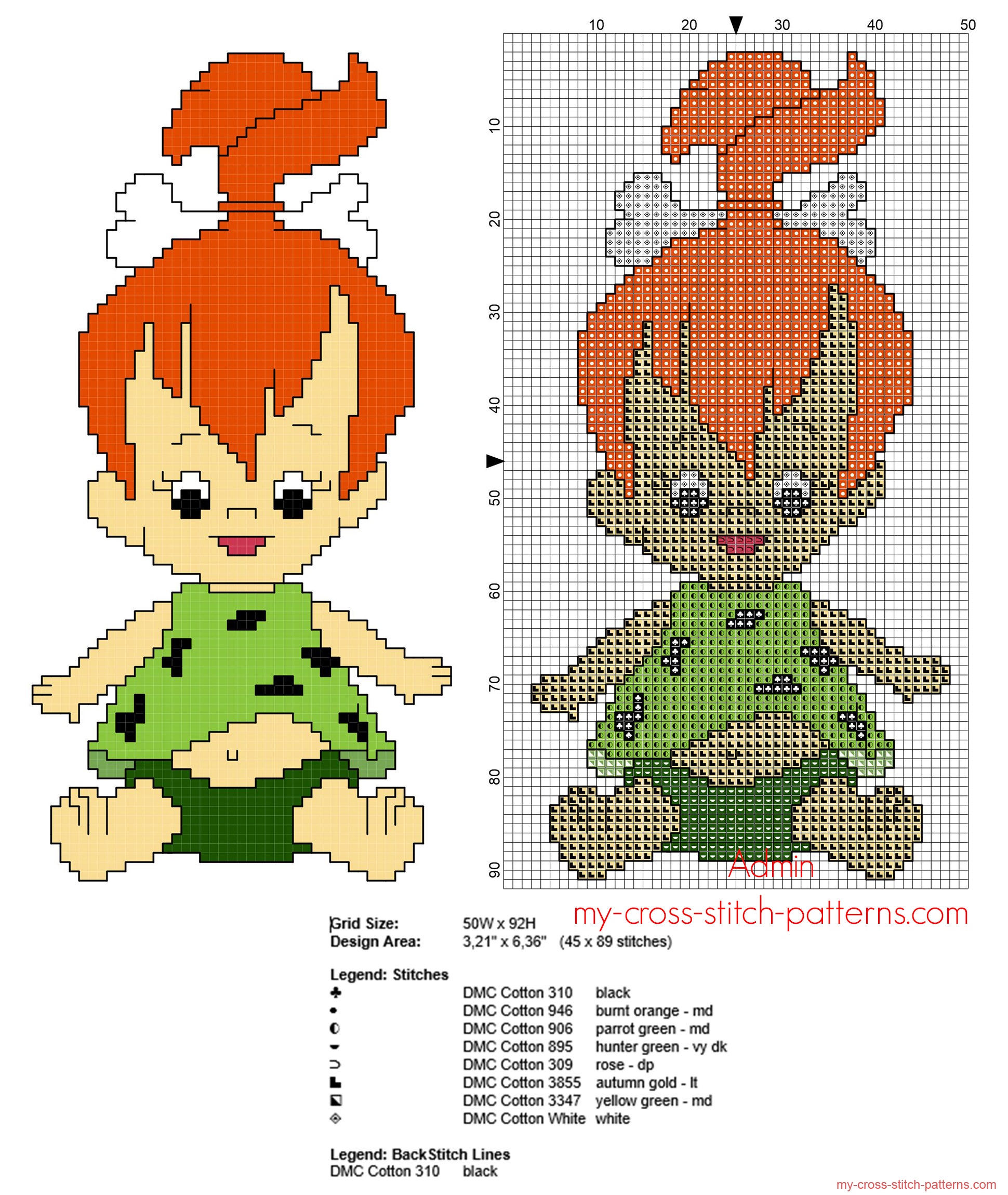 pebbles_flintstone_free_cross_stitch_pattern_45_x_89_stitches_8_dmc_threads