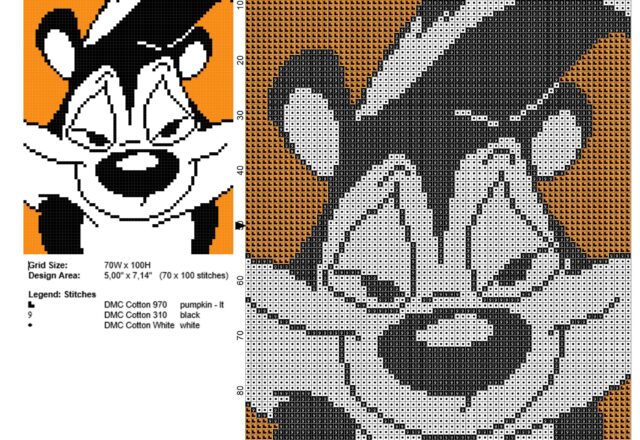 pepe_le_pew_looney_tunes_in_a_colored_orange_tile_free_cross_stitch_pattern