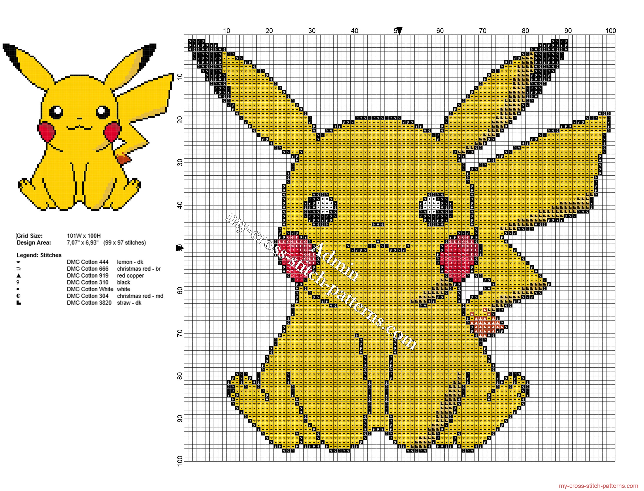 Pikachu Pokemon Yellow Cross stitch pattern Pocket Monster