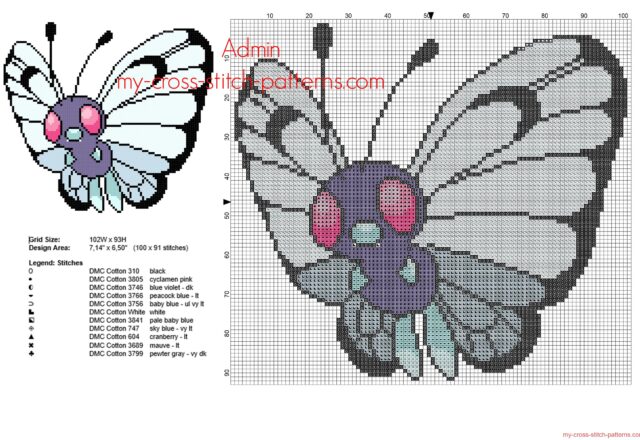 pokemon_butterfree_number_012_free_cross_stitch_pattern