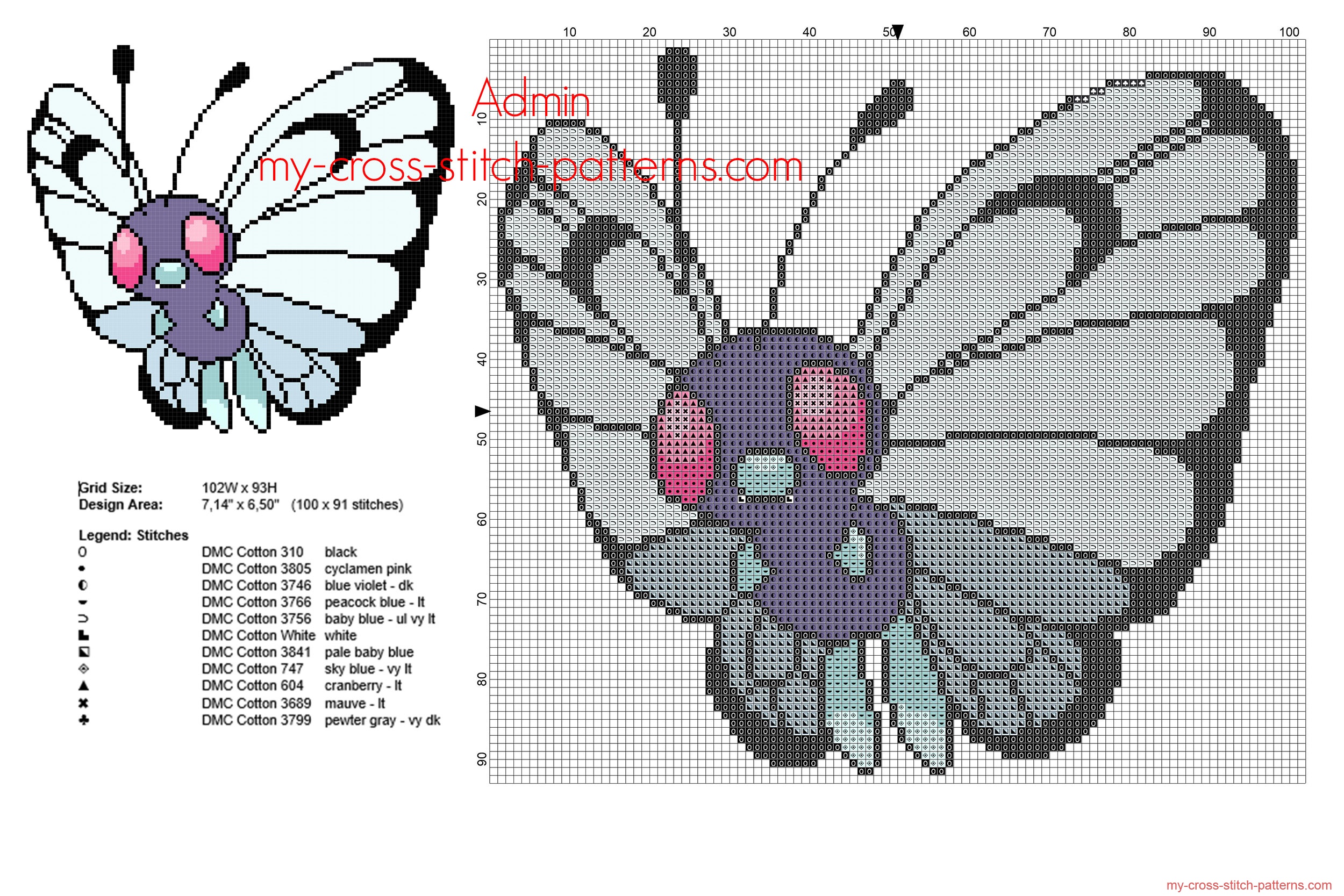 pokemon_butterfree_number_012_free_cross_stitch_pattern
