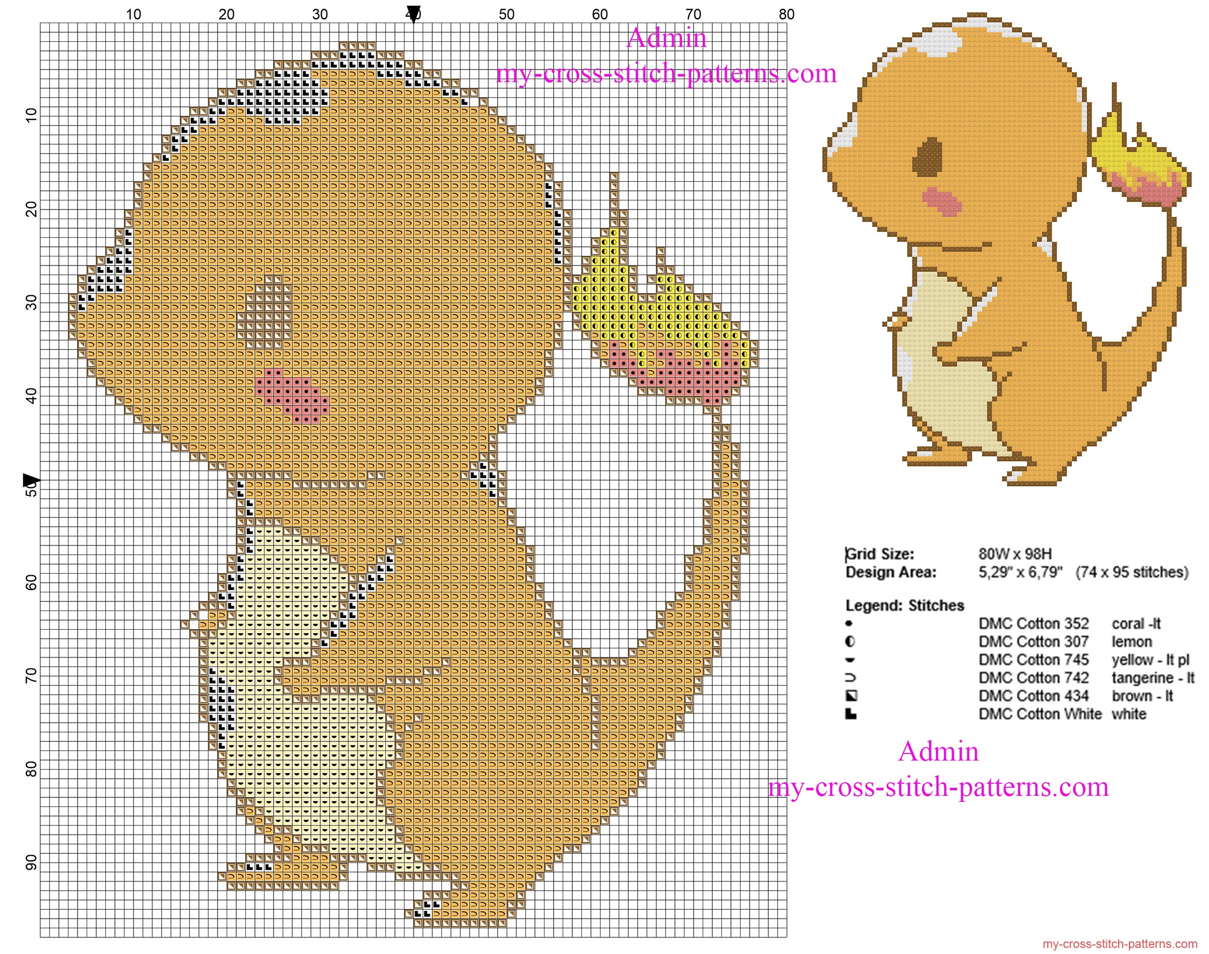 pokemon_charmander_kawaii_version_simple_and_small_cross_stitch_pattern