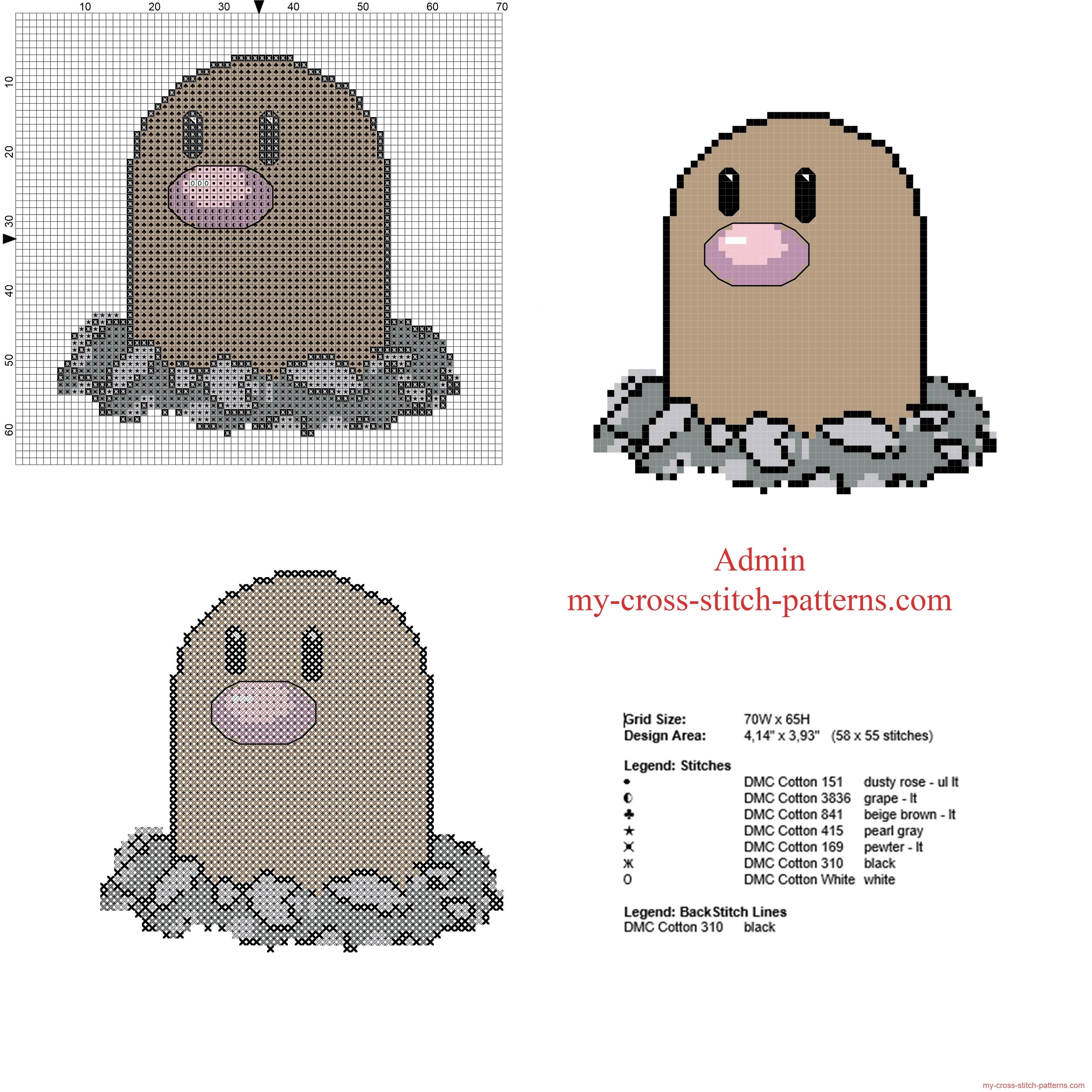 pokemon_diglett_number_050_first_generation_free_cross_stitch_pattern