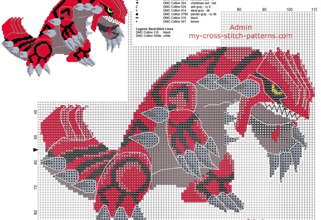 pokemon_groudon_number_383_third_generation_omega_ruby_version_free_cross_stitch_pattern