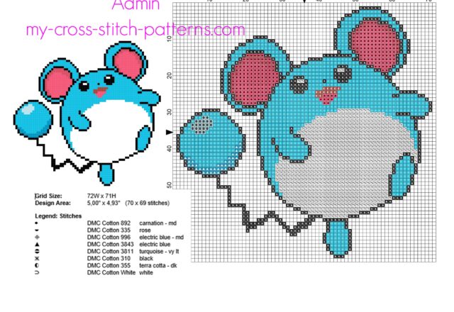 pokemon_marill_second_generation_number_183_free_cross_stitch_pattern