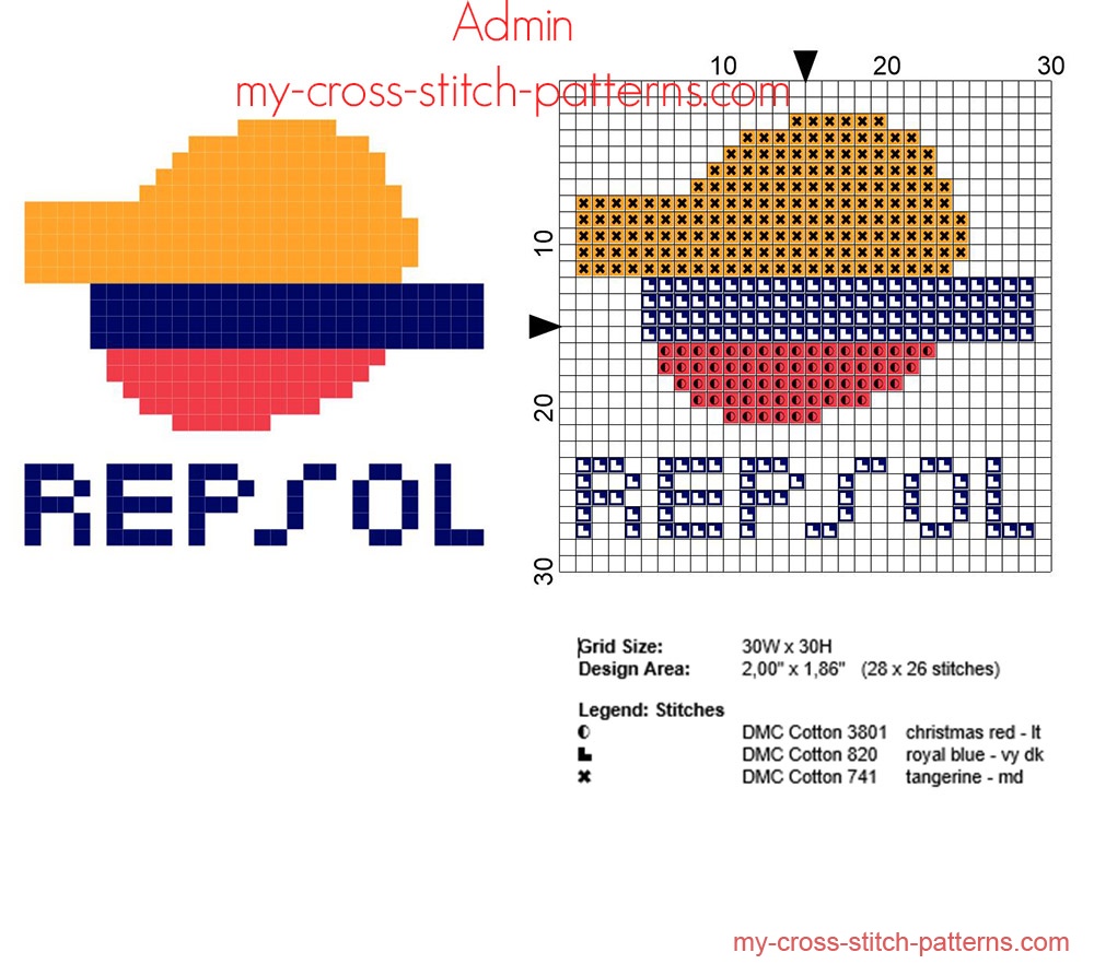 repsol_logo_free_small_cross_stitch_pattern_30_x_30