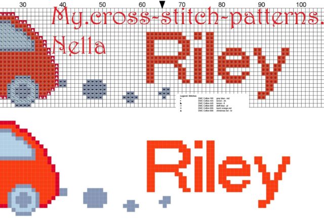 riley_name_with_toy_car_cross_stitch_patterns