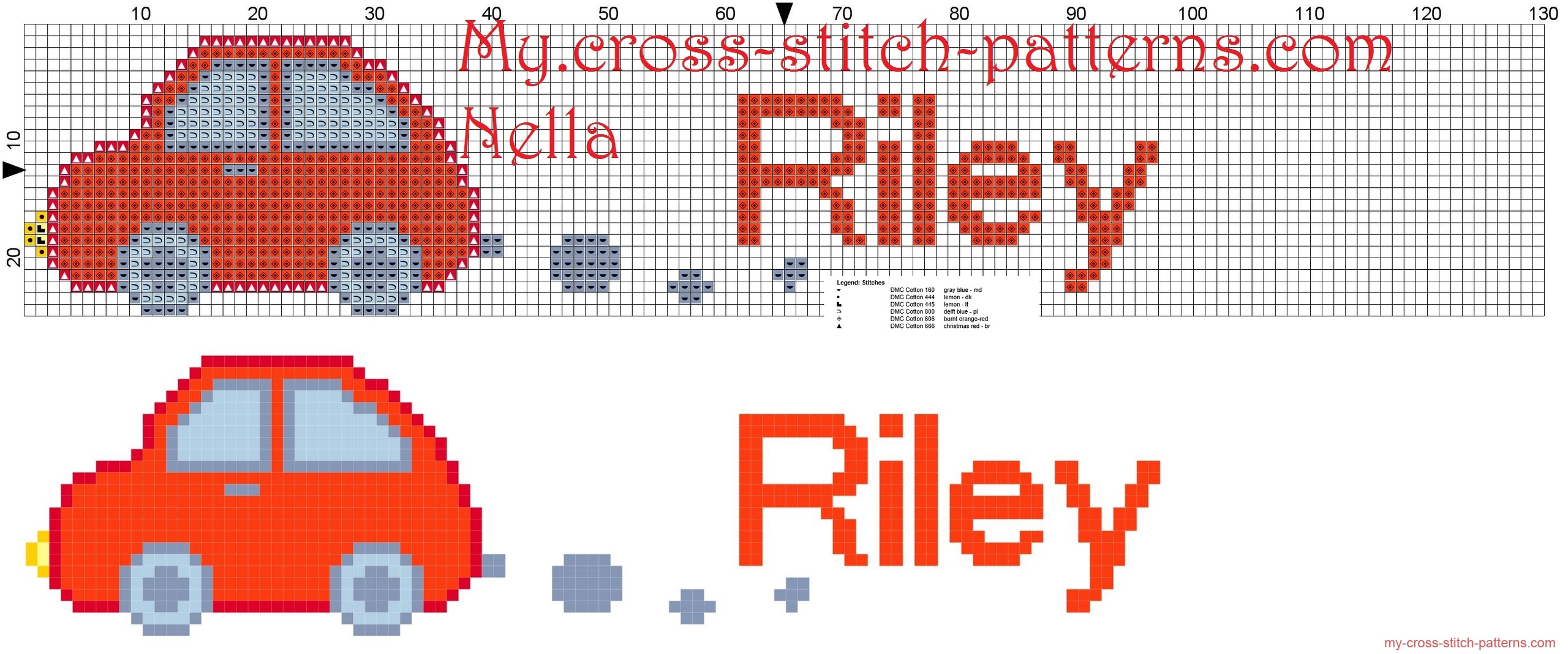 riley_name_with_toy_car_cross_stitch_patterns