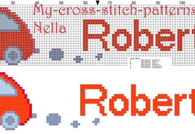 robert_name_with_toy_car_cross_stitch_patterns