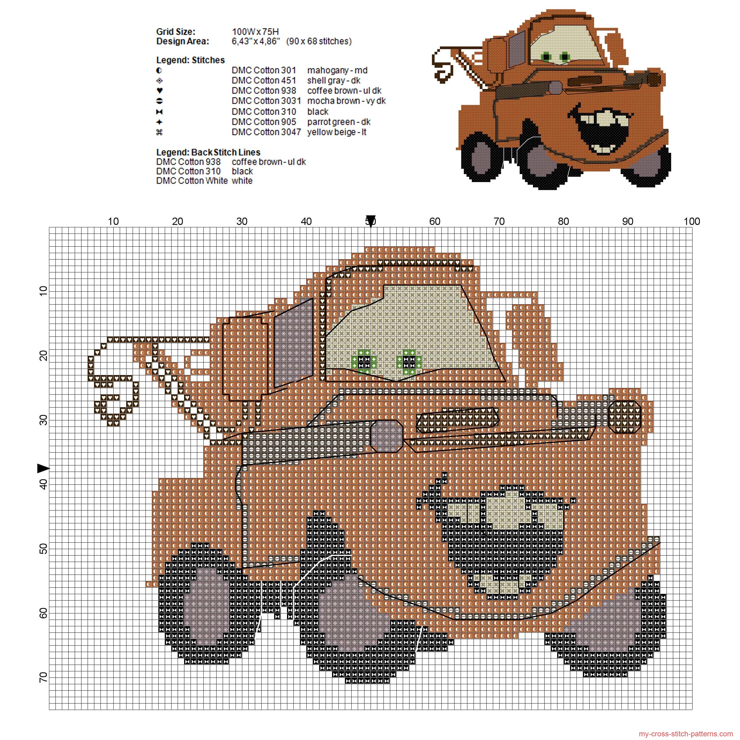 rusty_the_old_tow_truck_of_disney_cars_cross_stitch_pattern