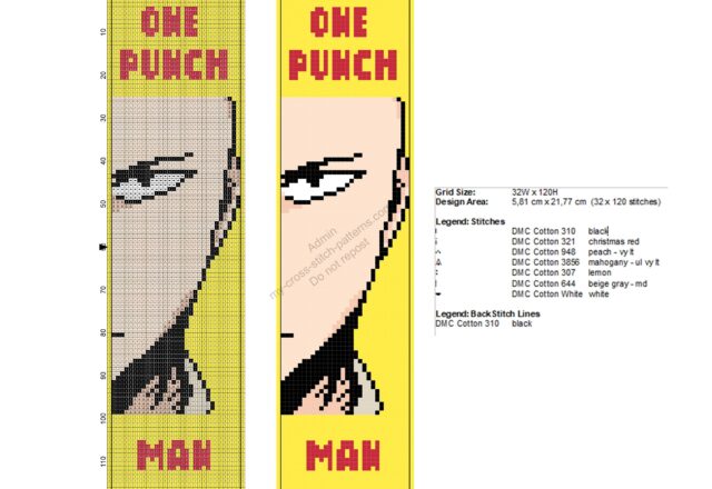 saitama_one_punch_man_free_cross_stitch_pattern_bookmark_32x120