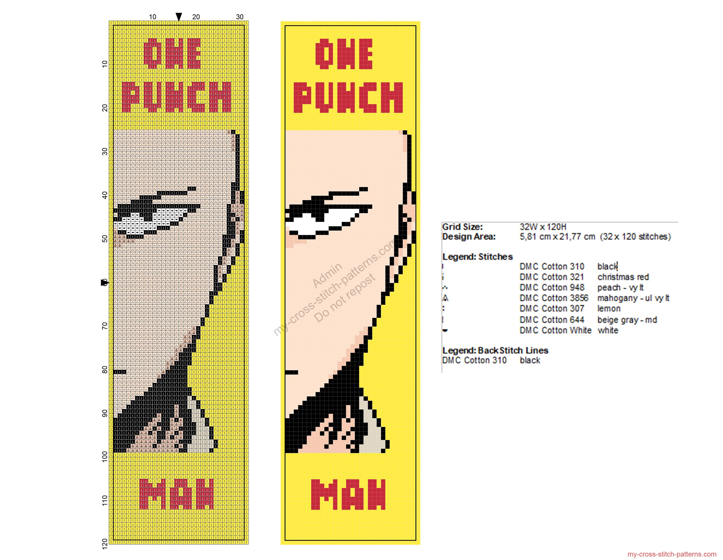 saitama_one_punch_man_free_cross_stitch_pattern_bookmark_32x120