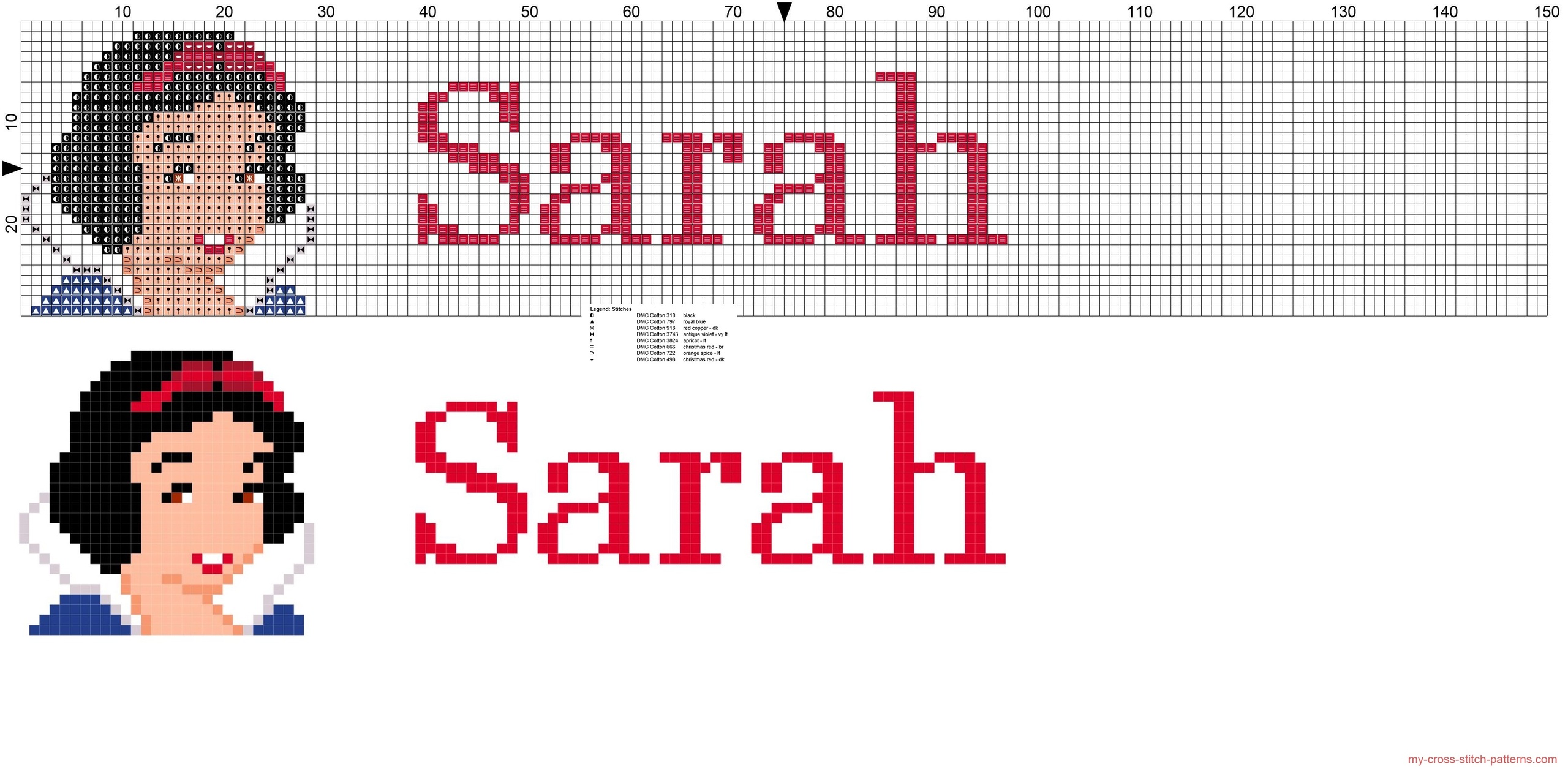 sarah_cross_stitch_pattern_name_with_disney_princess_white_snow