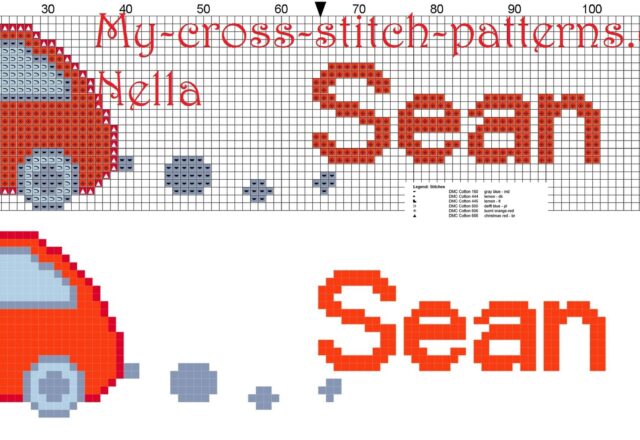 sean_name_with_toy_car_cross_stitch_patterns