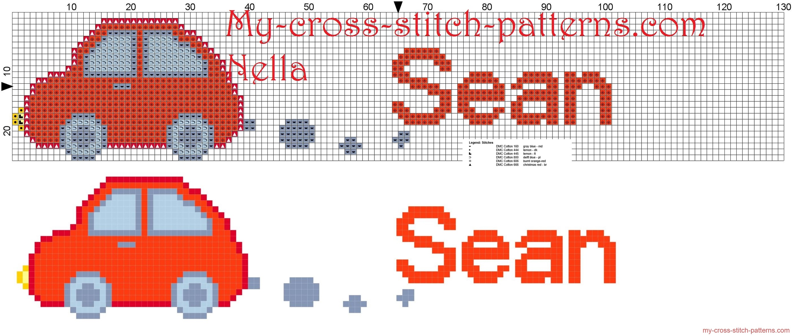 sean_name_with_toy_car_cross_stitch_patterns