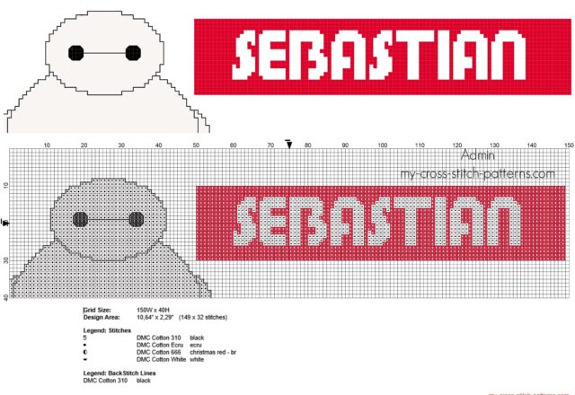 sebastian_cross_stitch_baby_name_with_disney_big_hero_6_baymax_character