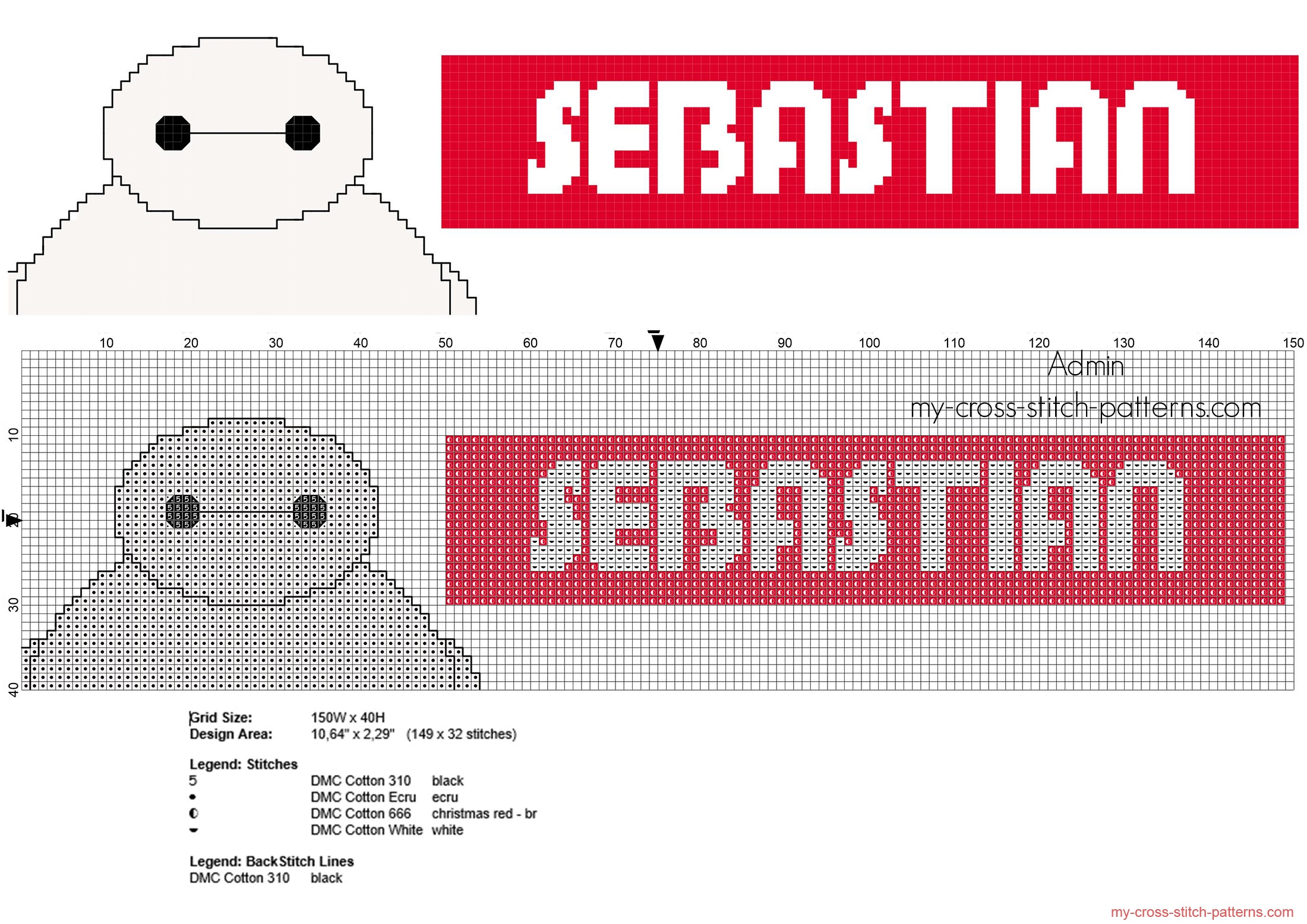 sebastian_cross_stitch_baby_name_with_disney_big_hero_6_baymax_character