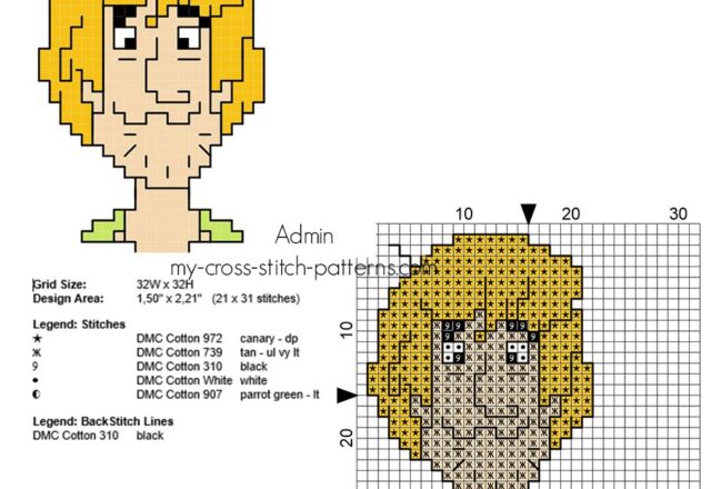 shaggy_scooby_doo_character_free_small_cross_stitch_pattern_with_back_stitch_21_x_31_stitches