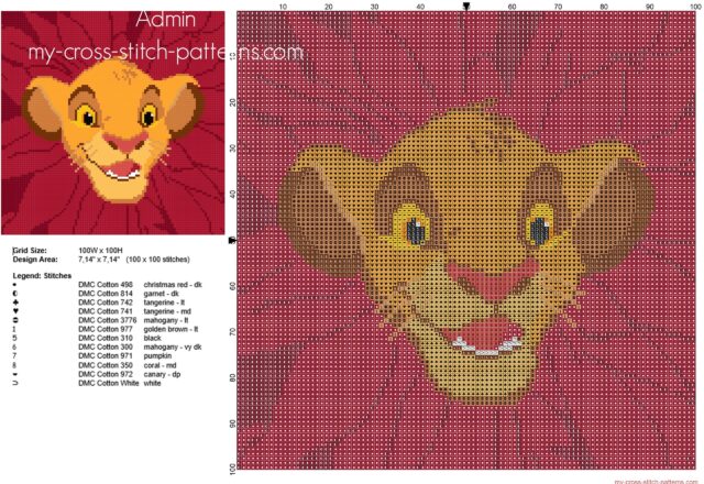 simba_face_from_disney_the_lion_king_free_cross_stitch_pattern_100_x_100_stitches