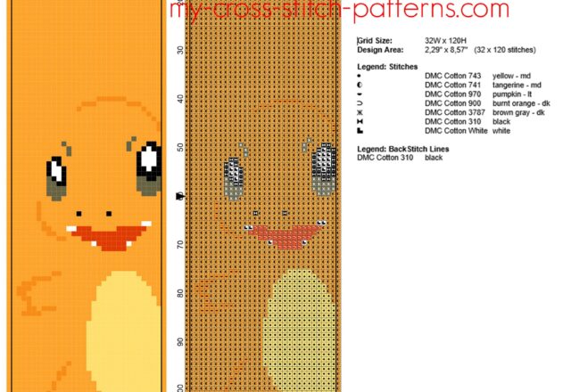 simple_bookmark_with_pokemon_charmander_free_cross_stitch_pattern