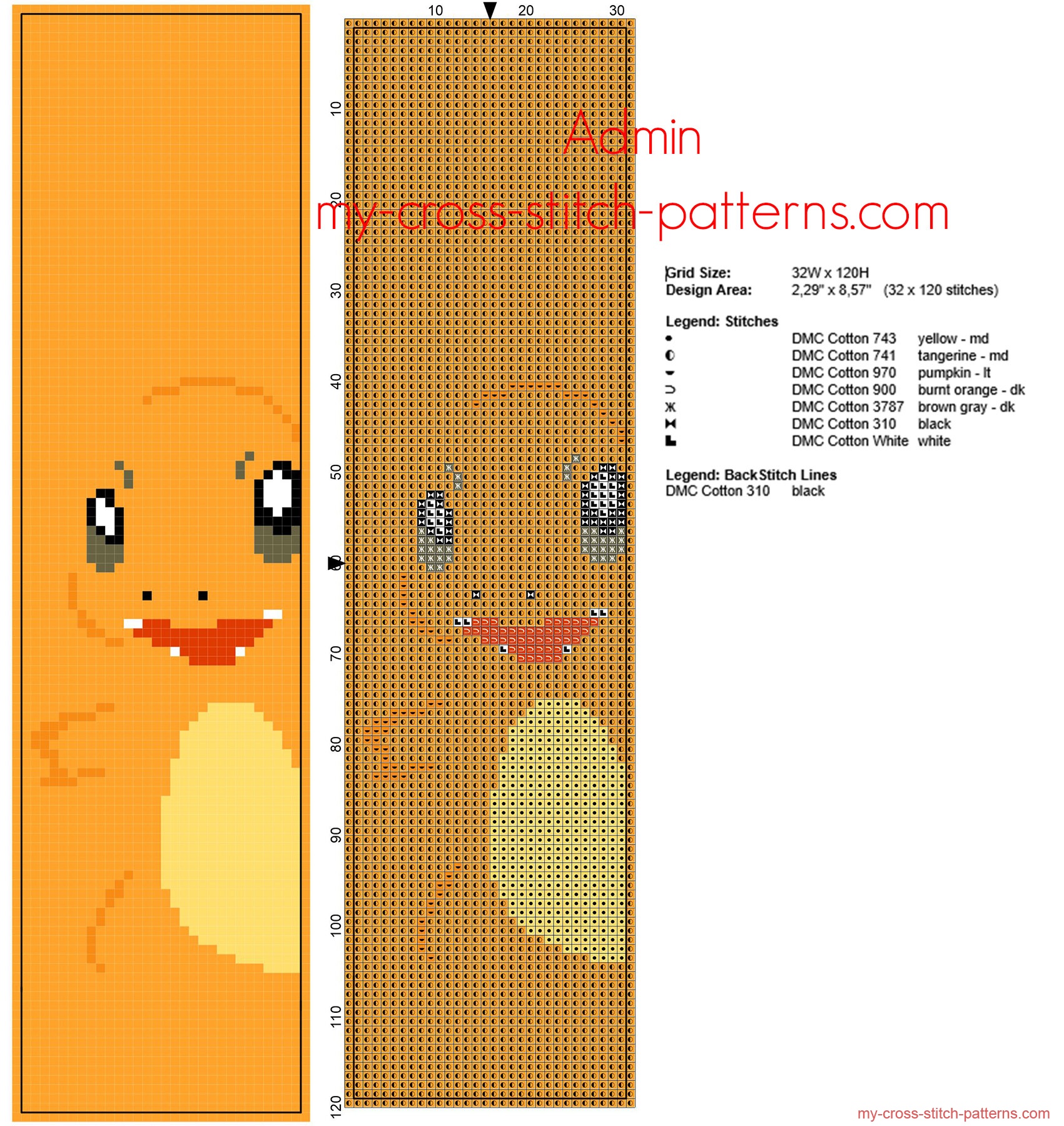 simple_bookmark_with_pokemon_charmander_free_cross_stitch_pattern