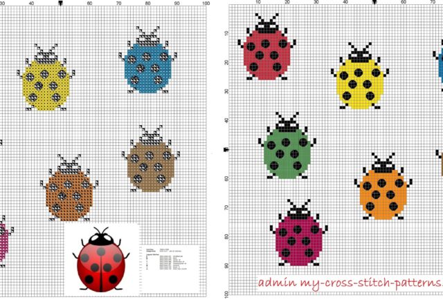 small_and_simple_colored_ladybugs_cross_stitch_pattern_free_20x23