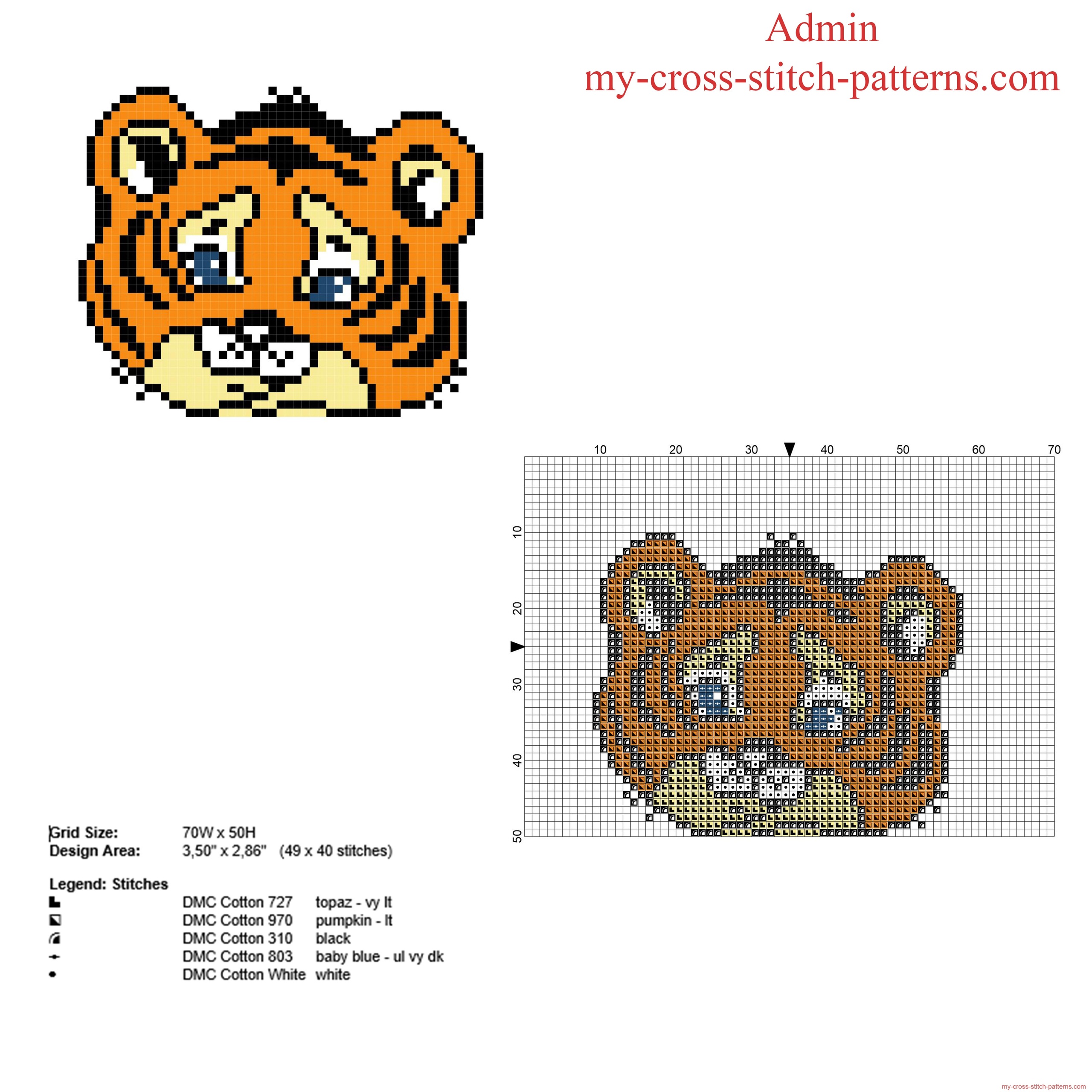 Small animal face tiger free cross stitch pattern download - free cross  stitch patterns simple unique alphabets baby