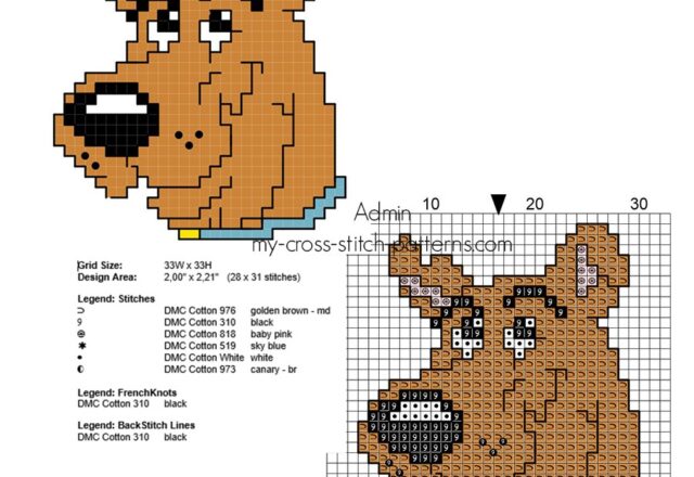 small_scooby_doo_cross_stitch_pattern_with_back_stitch_28_x_31_stitches