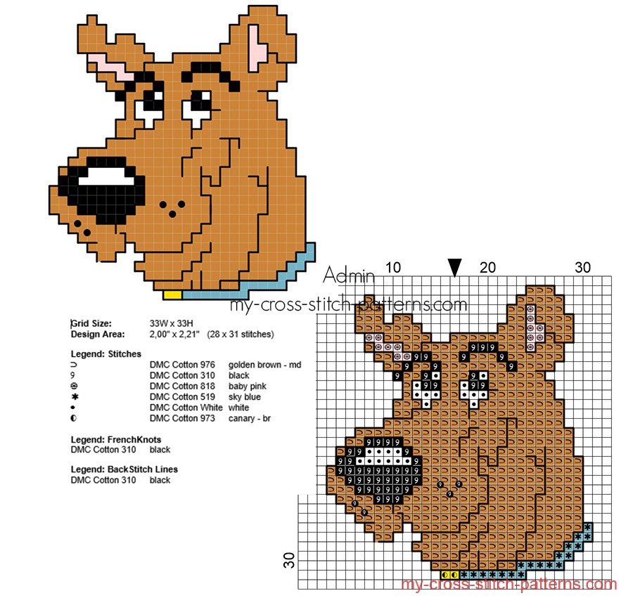 small_scooby_doo_cross_stitch_pattern_with_back_stitch_28_x_31_stitches