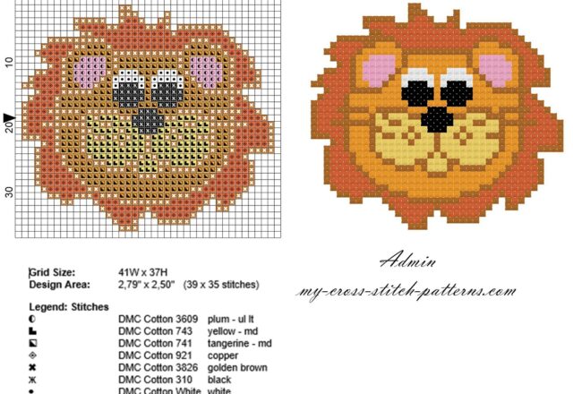 small_simple_and_free_lion_face_cross_stitch_pattern_in_40_stitches