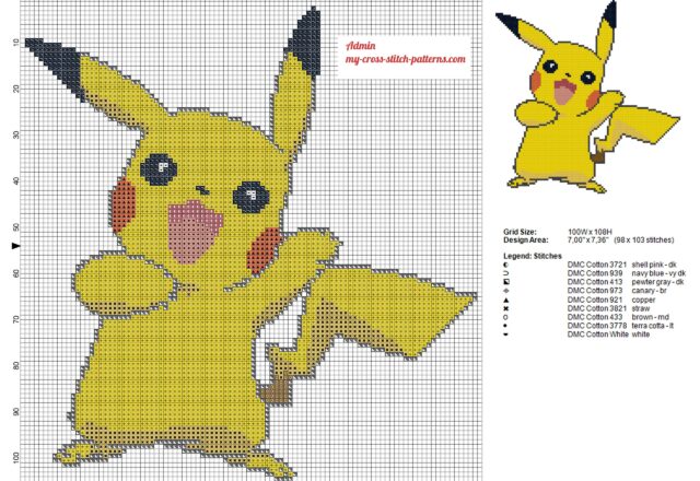 smiling_pikachu_pokemon_cross_stitch_pattern