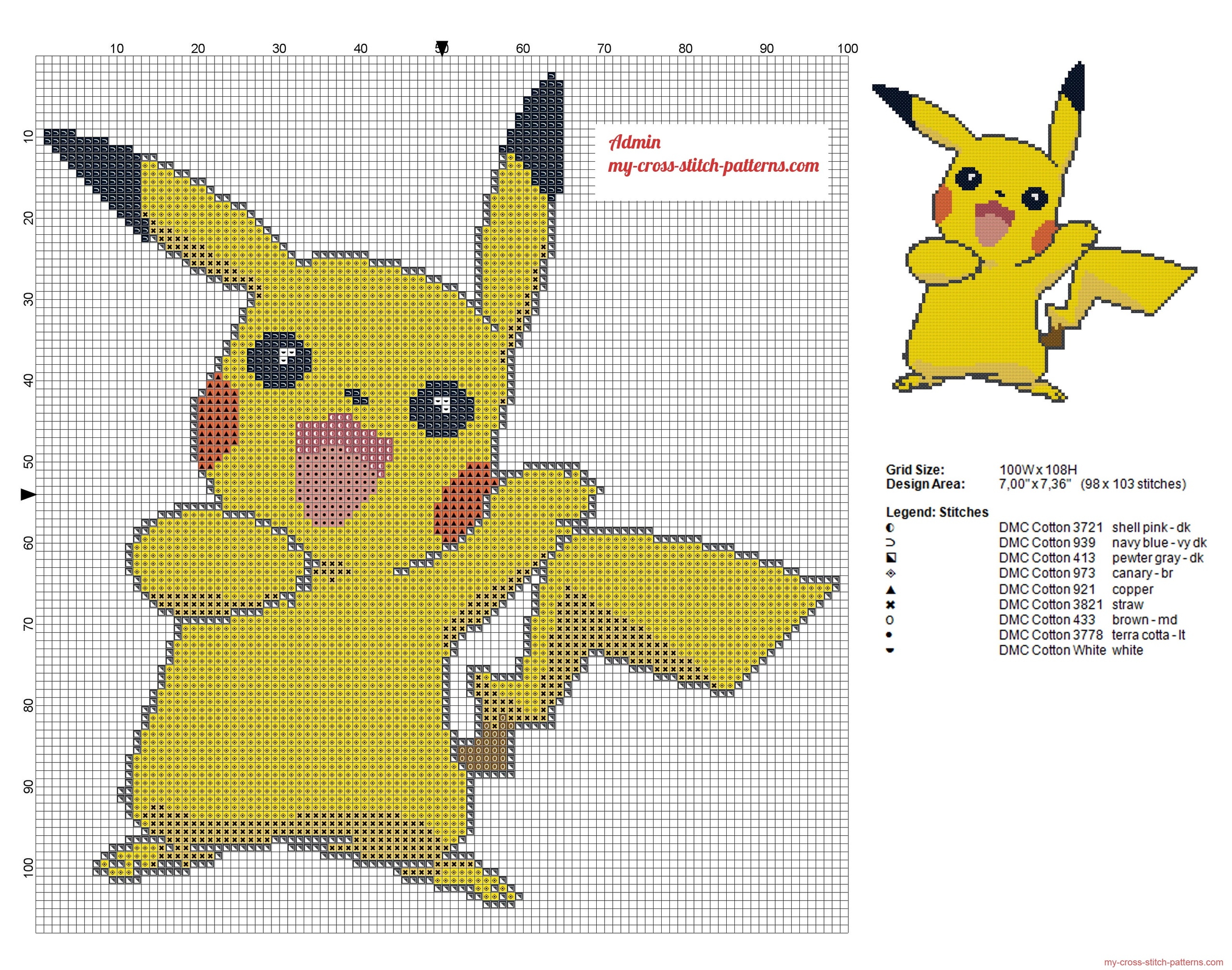 Pikachu Pokemon Yellow Cross stitch pattern Pocket Monster