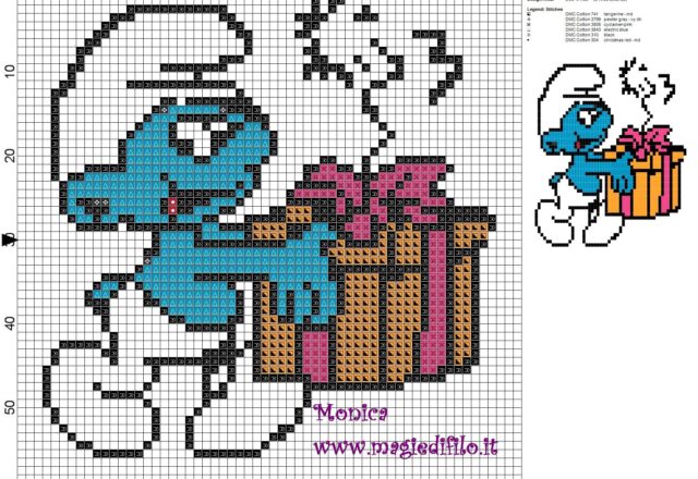 smurf_with_a_present_cross_stitch_pattern_