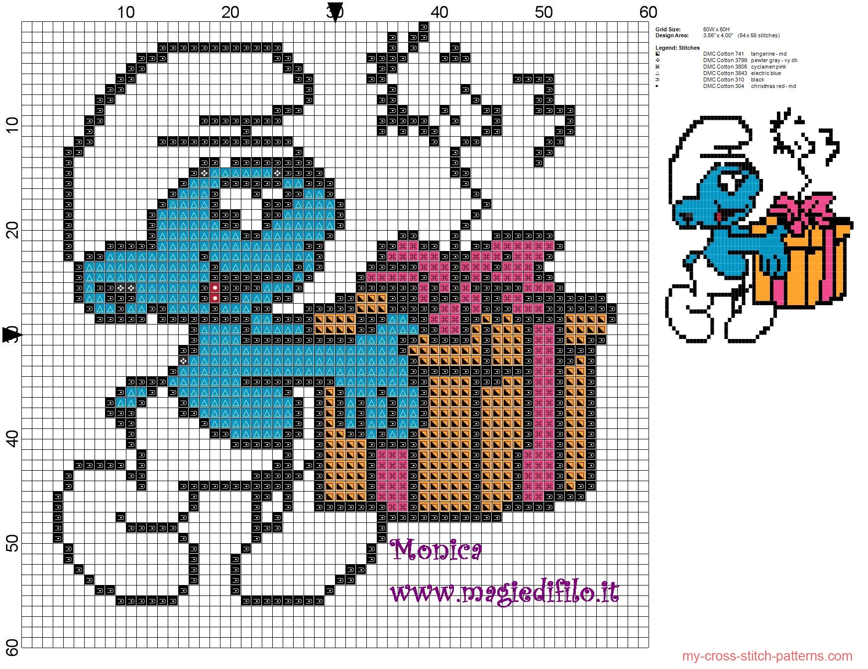 smurf_with_a_present_cross_stitch_pattern_