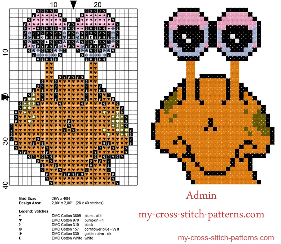 snail_face_small_and_simple_cross_stitch_pattern_in_40_stitches