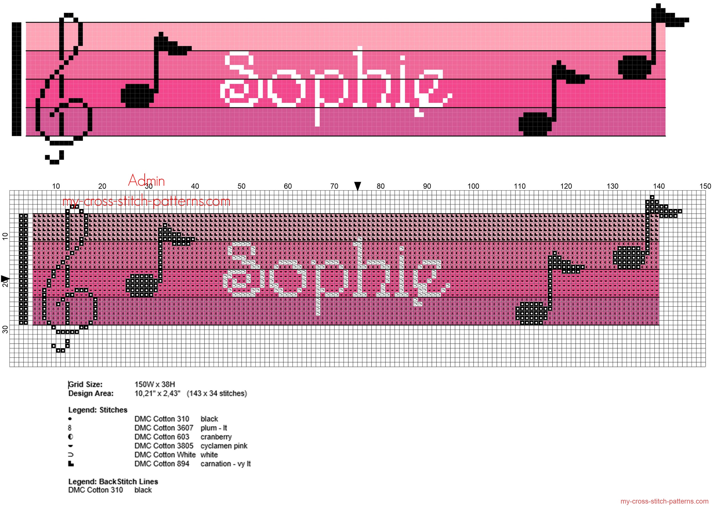 sophie_cross_stitch_baby_female_names_with_pink_musical_notes