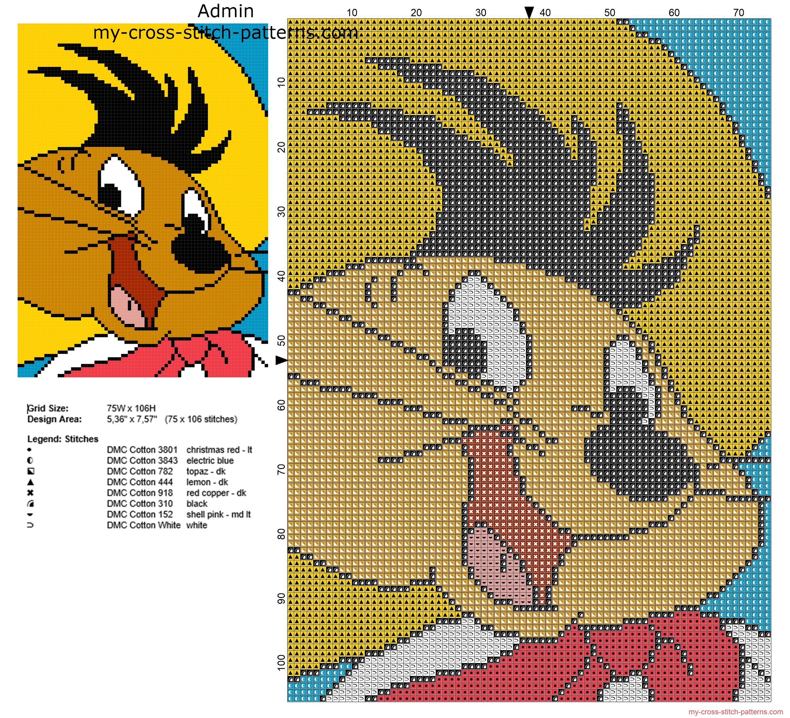 speedy_gonzales_looney_tunes_character_in_a_colored_tile_free_cross_stitch_pattern