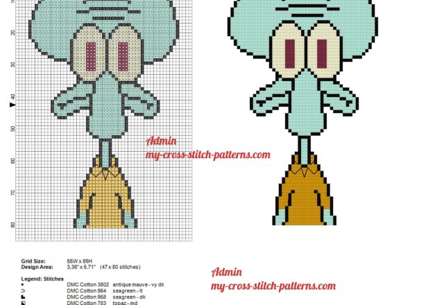 squidward_tentacles_spongebob_free_cross_stitch_pattern