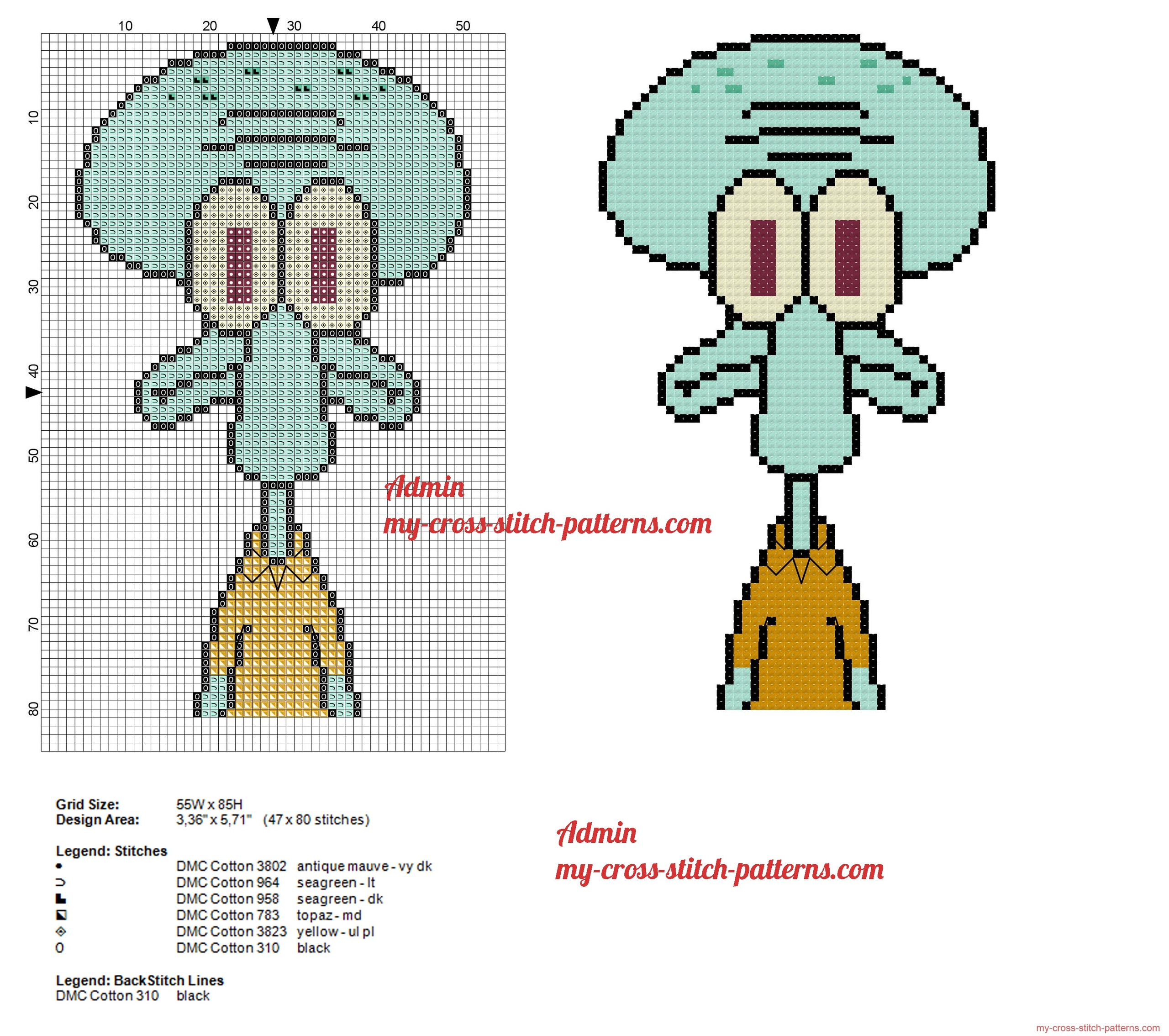 squidward_tentacles_spongebob_free_cross_stitch_pattern