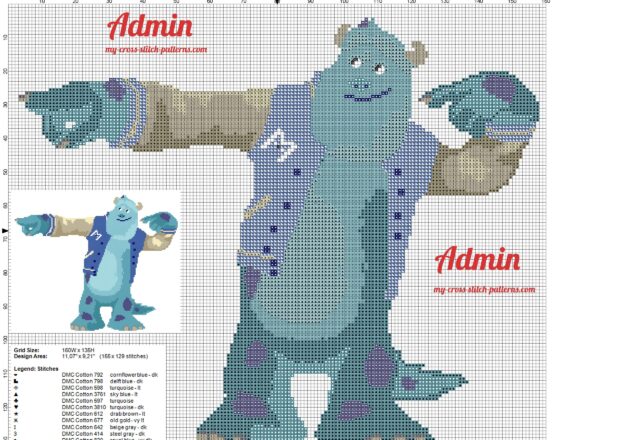 sulley_character_of_monsters_university_cross_stitch_pattern