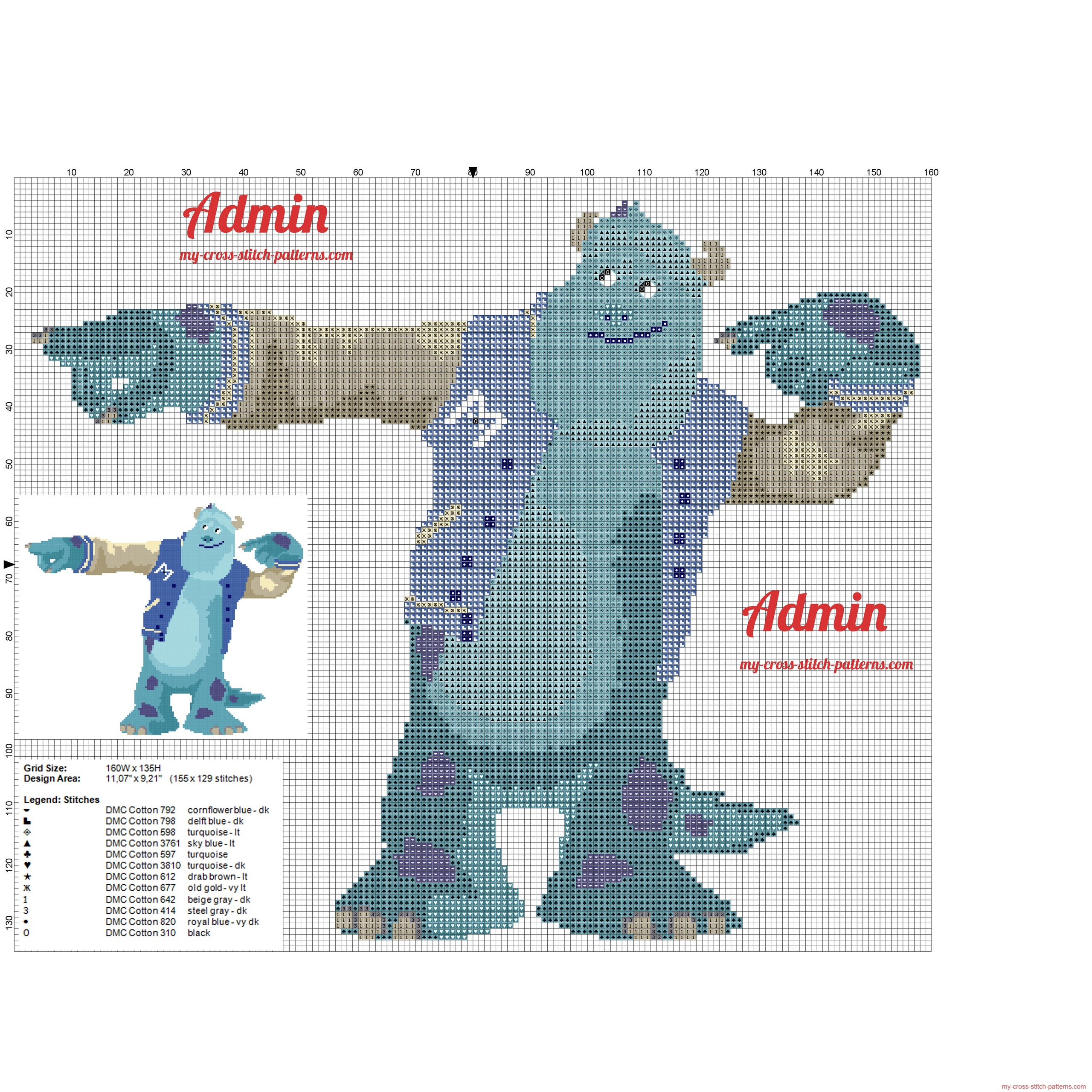 sulley_character_of_monsters_university_cross_stitch_pattern